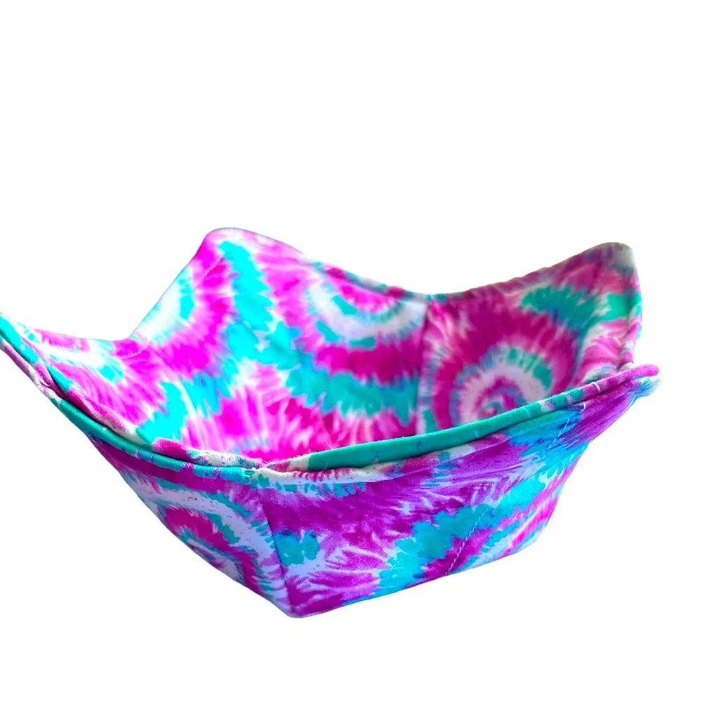 Hand Crafted Trinket Bowl Basket Colorful Pink Tie Dye Cotton Bin